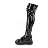 Negro Charol 5 cm EMILY-375 botas por encima de la rodilla con cordones