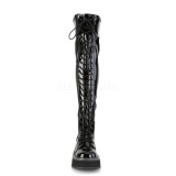 Negro Charol 5 cm EMILY-375 botas por encima de la rodilla con cordones