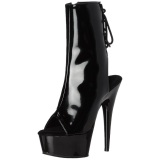 Negro Lacado 15 cm DELIGHT-1018 Plataforma Botines Altos