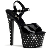 Negro Lacado 18 cm STARDUST-709 Sandalias Mujer Plataforma Strass