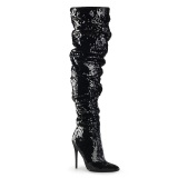 Negro Lentejuelas 13 cm COURTLY-3011 botas altas pleaser