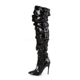 Negro Lentejuelas 13 cm COURTLY-3011 botas altas pleaser