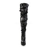 Negro Lentejuelas 13 cm COURTLY-3011 botas altas pleaser