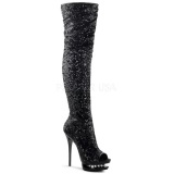 Negro Lentejuelas 15 cm PLEASER BLONDIE-R-3011 Botas Over Knee Plataforma