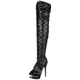 Negro Lentejuelas 15 cm PLEASER BLONDIE-R-3011 Botas Over Knee Plataforma