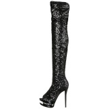 Negro Lentejuelas 15 cm PLEASER BLONDIE-R-3011 Botas Over Knee Plataforma