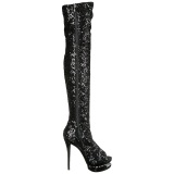 Negro Lentejuelas 15 cm PLEASER BLONDIE-R-3011 Botas Over Knee Plataforma