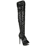 Negro Lentejuelas 15 cm PLEASER BLONDIE-R-3011 Botas Over Knee Plataforma