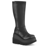 Negro Polipiel 11,5 cm botas plataforma de caa ancha elsticos