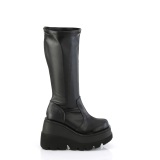 Negro Polipiel 11,5 cm botas plataforma de caa ancha elsticos