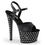 Negro Polipiel 18 cm STARDUST-709 Sandalias Mujer Plataforma Strass