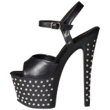 Negro Polipiel 18 cm STARDUST-709 Sandalias Mujer Plataforma Strass