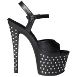 Negro Polipiel 18 cm STARDUST-709 Sandalias Mujer Plataforma Strass