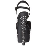 Negro Polipiel 18 cm STARDUST-709 Sandalias Mujer Plataforma Strass