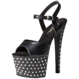 Negro Polipiel 18 cm STARDUST-709 Sandalias Mujer Plataforma Strass