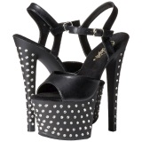 Negro Polipiel 18 cm STARDUST-709 Sandalias Mujer Plataforma Strass