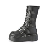 Negro Polipiel 5 cm EMILY-330 plataforma botas de mujer con hebillas