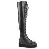 Negro Polipiel 5 cm EMILY-375 botas por encima de la rodilla con cordones