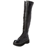 Negro Polipiel 5 cm EMILY-375 botas por encima de la rodilla con cordones