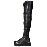 Negro Polipiel 5 cm EMILY-375 botas por encima de la rodilla con cordones