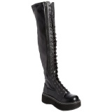 Negro Polipiel 5 cm EMILY-375 botas por encima de la rodilla con cordones