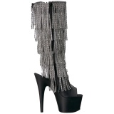 Negro Strass 18 cm ADORE-2024RSF botas con flecos de mujer tacn altos