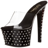 Negro Strass Platform 18 cm STARDUST-701 Mules Tacn Alto Mujer