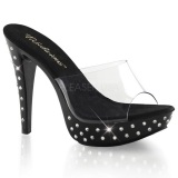 Negro Transparente 14 cm COCKTAIL-501SDT Mules Strass Altos