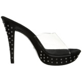 Negro Transparente 14 cm COCKTAIL-501SDT Mules Strass Altos