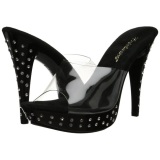 Negro Transparente 14 cm COCKTAIL-501SDT Mules Strass Altos