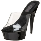 Negro Transparente 15,5 cm DELIGHT-601 Plataforma Mules Altos