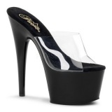 Negro Transparente 18 cm ADORE-701 Plataforma Mules Altos