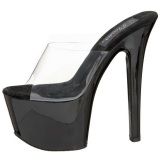 Negro Transparente 18 cm PLEASER SKY-301 Plataforma Mules Altos