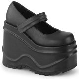 Negro Vegano 15 cm WAVE-32 zapatos de saln mary jane plataforma cua alta