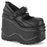 Negro Vegano 15 cm WAVE-48 zapatos de saln mary jane plataforma cua alta