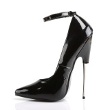 Negro charol 16 cm zapatos puntiagudas de aguja stiletto metalico