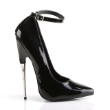 Negro charol 16 cm zapatos puntiagudas de aguja stiletto metalico