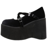 Negros Terciopelo 11,5 cm KERA-10 zapatos lolita plataforma