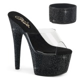 Negros strass 18 cm BEJEWELED-712RS tacn alto con correa al tobillo