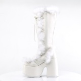 Piel sinttica goth 13 cm mujeres botas plataforma tacn chunky blanco