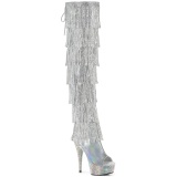 Plata 15 cm pole dance exotic plataforma botas overknee con flecos strass