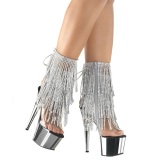 Plata 18 cm ADORE-1017RSF botines con flecos de mujer tacn altos