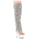 Plata 18 cm pole dance exotic plataforma botas overknee con flecos strass