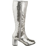 Plata Lentejuelas 8 cm SPECTACUL-300SQ Botas Media Mujer