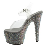 Plata Piedras Cristal 18 cm BEJEWELED-708MS Tacn Alto Zapatos Plateau