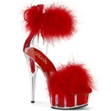 Rojo 15 cm DELIGHT-624F sandalias de tacn con plumas pole dance