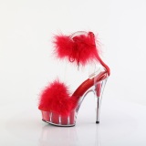 Rojo 15 cm DELIGHT-624F sandalias de tacn con plumas pole dance