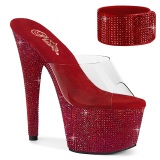 Rojo 18 cm 712RS sandalias tacos altos con correa al tobillo y strass plataforma