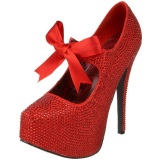 Rojo Piedras Strass 14,5 cm Burlesque TEEZE-04R Plataforma Zapato Saln