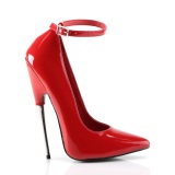 Rojo charol 16 cm zapatos puntiagudas de aguja stiletto metalico